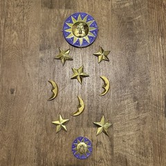 Vintage 90s Celestial Sun Moon Hanging Mobile Windchime Decor Whimsygoth Gold