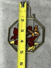 Vtg Octagon Glass Suncatcher Floral Butterfly Design 3 1/4″ Super Radiance Art