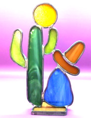 Stained Glass USA Handmade “SIESTA TIME” 3D Stand Up 6 3/4″ Tall 4 1/2″ WIDE