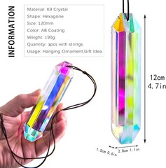 HDCRYSTALGIFTS 3 Pack 5″ Large Crystal Sun Catcher Prisms for Windows, AB Col…
