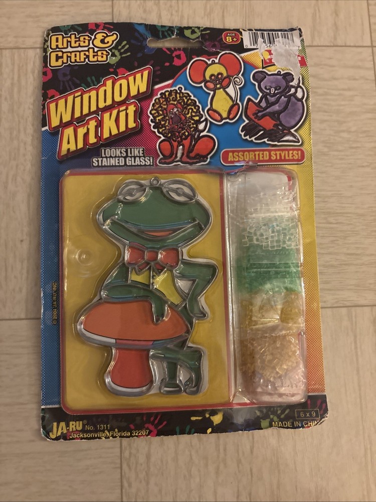 Vintage Faux Stained Glass “Kermit” Frog Mushroom Hanging Suncatcher 80s Kit DIY