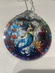 Beautiful Mermaid Sea – Ocean Colored Glass Window Hanging Ornament Sun Catcher.
