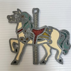 Vintage Stained Glass Metal Carousal Merry Go Round Horse Sun Catcher Set of 2