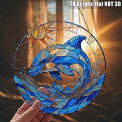 Blue Ocean Dolphin Acrylic Suncatcher Balcony Patio Outdoor Hanging Ornament