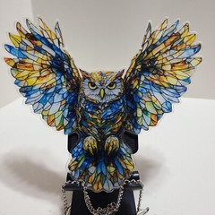 Multi Dimensional Acrylic 2-D Owl Sun catcher 8″w x 7.5″h Two Sided with Chain