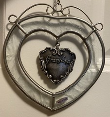 Stained Glass Grandma Heart Shaped Charm Suncatcher Ornament 5” New