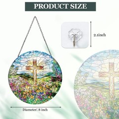 “Stained Glass Cross Suncatcher Christian Window Decor & Garden Art 8 inch”