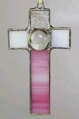 Religious Cross Handmade Authentic Traditional Stained Glass Suncatcher White