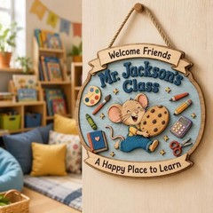 Mouse Cookie Theme Teacher Wooden Sign with Rope Classroom Decor