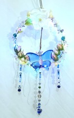 Handmade 6″ Sun Catcher Glass Butterfly Floral Blue Heart 3 Light Settings