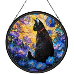 Cat Stained Glass Suncatcher Panel for Windows, Indoor Wall Art, Gifts