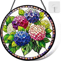 Blue Hydrangea Stained Glass Suncatcher – Window Decor Gift for Plant Lovers
