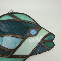 Stained Glass Fish Suncatcher Blue Green Tropical Ocean Window Coastal Granny