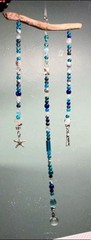 Beach Vibe Driftwood Bead Hanging. Glass/Tibetan Silver. Real Driftwood