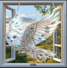 Acrylic Winter Owl Suncatcher, 2D, Stained Glass Look, Beautiful 8″, Great Gift