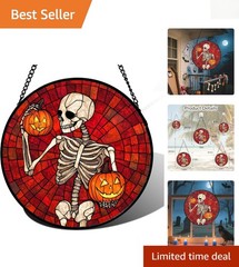 Vibrant Stained Glass Window Hanging – Halloween Decor for Indoor/Outdoor