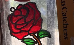 Autom Sun Catcher Stained Glass Vintage NOS Red Rose 🌹 Taiwan 80s Window Decor