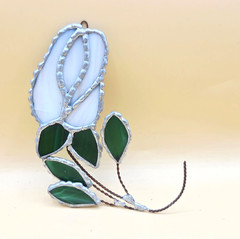 VINTAGE White Rose Handmade Stained Glass Suncatcher Window Hanging Decor 5-1/2″
