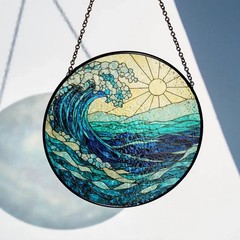 Unique Ocean Wave Stained Glass Suncatcher Glass Window Hanging Art Decor Gift