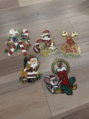 Vtg Christmas Suncatcher Lot 5 Giftco Inc Santa Bear Moose Candycane Mice Candle