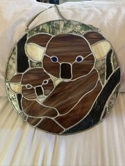 Artisan stained glass suncatcher features a mother and baby koala Beautiful GUC