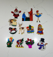 Set of 12 Vintage Christmas Suncatchers Mixed Lot Plastic Stained Glass
