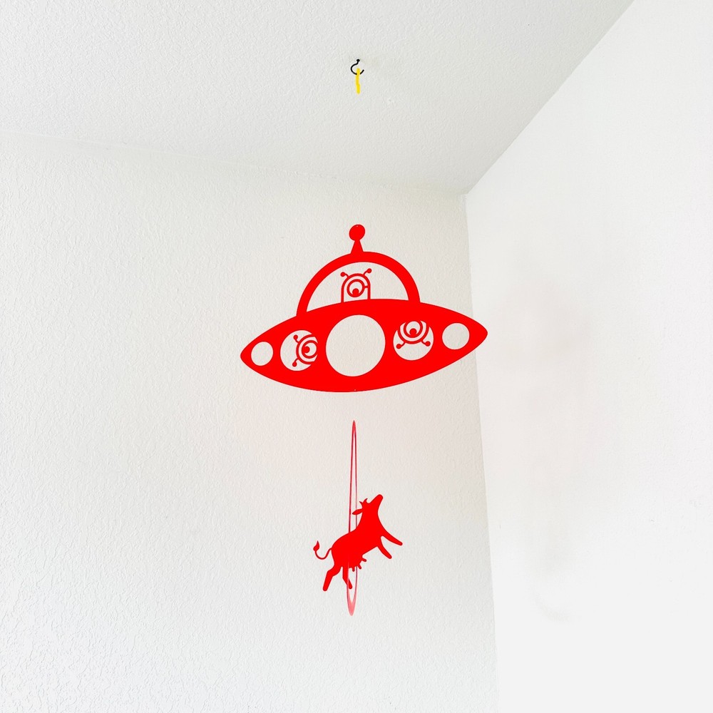 UFO Mobile abducting Cow Sci-Fi Hanging mobile Size: width 13.7 x high 43 inch