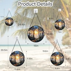Forest Sunrise Stained Glass Suncatcher – Blue Brown Tree Window Decor 6.3″ Gift