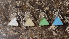 (4) Vintage 2 1/4″ Tiny Angel Handmade Leaded Stained Glass Ornament Suncatcher