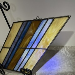 Stained Glass Stripes Brown Blue SunCatcher For Windows Earth tones