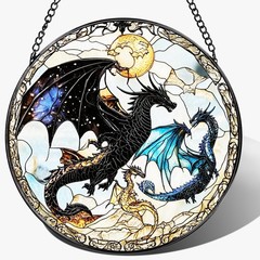 Stained Glass Dragon Sun Catcher, 8 Inch Window Decor for Home & Gifts