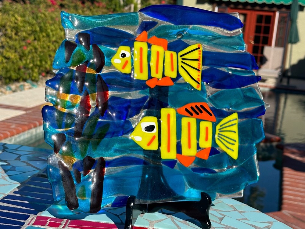 fused glass ocean scene artwork – 10×12 inches – handmade