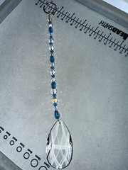 Blue & Clear Glass Beaded Hanging Suncatcher/Mobile with Teardrop Crystal Prism