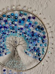 Tree of Life Suncatcher Hanging Decor Blue / White Mix & Silver Wire