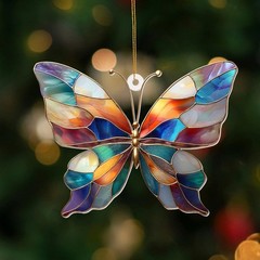 Stained Glass Butterfly Ornament Acrylic – Colorful Suncatcher Window Hanging…