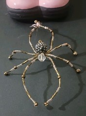 Handcrafted Pink Brown Spider Beaded Hanging Ornament Halloween suncatcher