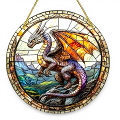 Dragon 8 Inch Faux Stained Glass Suncatcher Acrylic Window Wall Art Fantasy