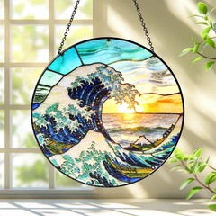 Ocean Wave Suncatcher Stained Glass Beach Sea Window Hanging Decor
