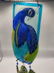 Beautiful Peacock Pressed Glass Suncatcher Chime Wall Hanging 26”x 4.5” Bird