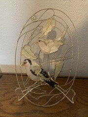 Vintage Capiz Shell Sun catcher Birds Gold Trim