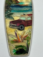 AMIA Studios 10” Surfboard Suncatcher Woody Wagon Beach Glass
