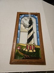 Cape Hatteras NC Lighthouse Hand Painted Glass, Suncatcher 23×11.25×0.75