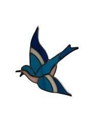 Vintage Stained Glass Bluebird Blue Jay Suncatcher 8×7