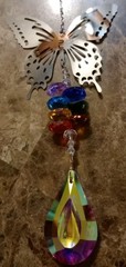 Silver Butterfly Iridescent Crystal Prism Colorful Sun Catcher Window Hanging