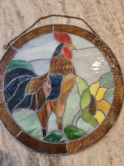 Rooster stained glass suncatcher 12 inch farmhouse antique missing hanger