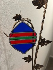 Handmade Stained Glass Suncatcher ~Christmas Bulb Ornament Red Blue Stripes USA