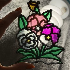 Vintage Flowers Suncatcher Sun Catcher Enamel & Metal Window Decor Ornament