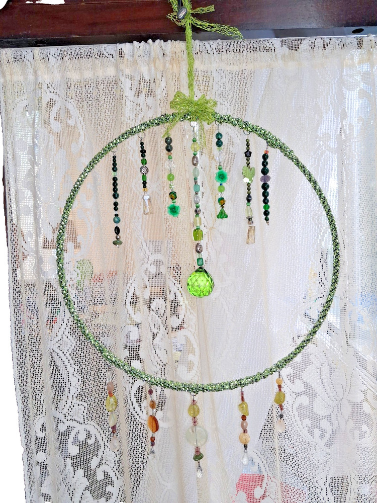 Green Beaded Suncatcher 12″ Round Ring