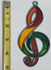 Vintage Stained Glass Sun Catcher Music Note Window Ornament Colorful Decoration