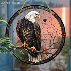 Round Bald Eagle Acrylic painted Stained Glass Sun Catcher 8”